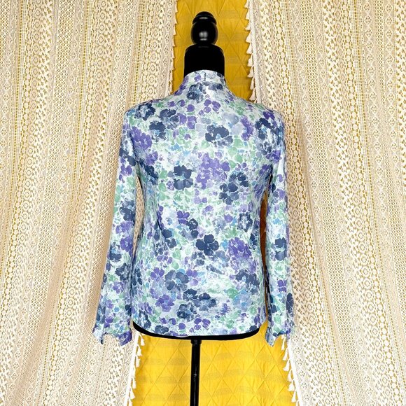 Vintage Blue Purple Green Floral Secretary Necktie Blouse Size L - Picture 6 of 13
